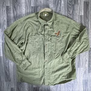 Cabela’s Deerskin Soft Chamois Button Up Shirt Men Long Sleeve Outdoor Green